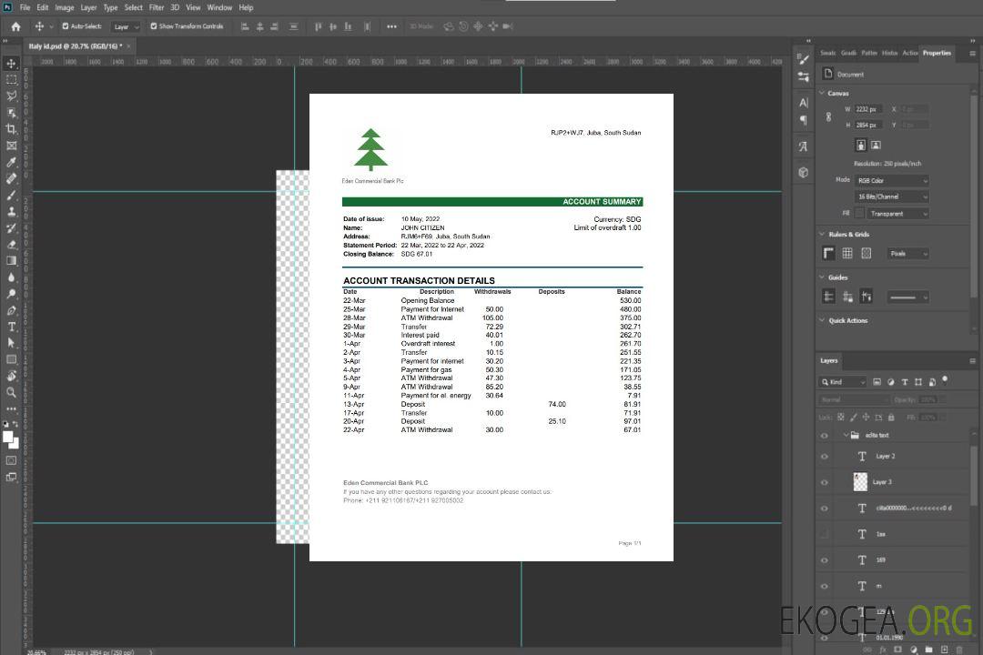 Déclaration de la Eden Commercial Bank du Soudan du Sud template